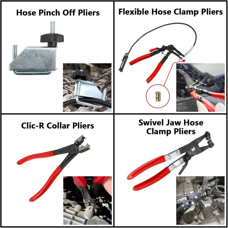 DPTOOL Hose Clamp Pliers Set 15pcs Hose Clamp Removal and Installation Tool Kit for Automotive Coolant Radiator Heater, Water Hose, fuel lines etc, with 2pcs Electrical Disconnect Pliers - Image 3